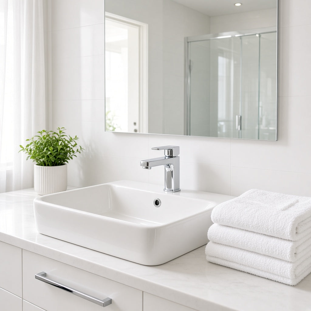 Bright bathroom after a shine clean