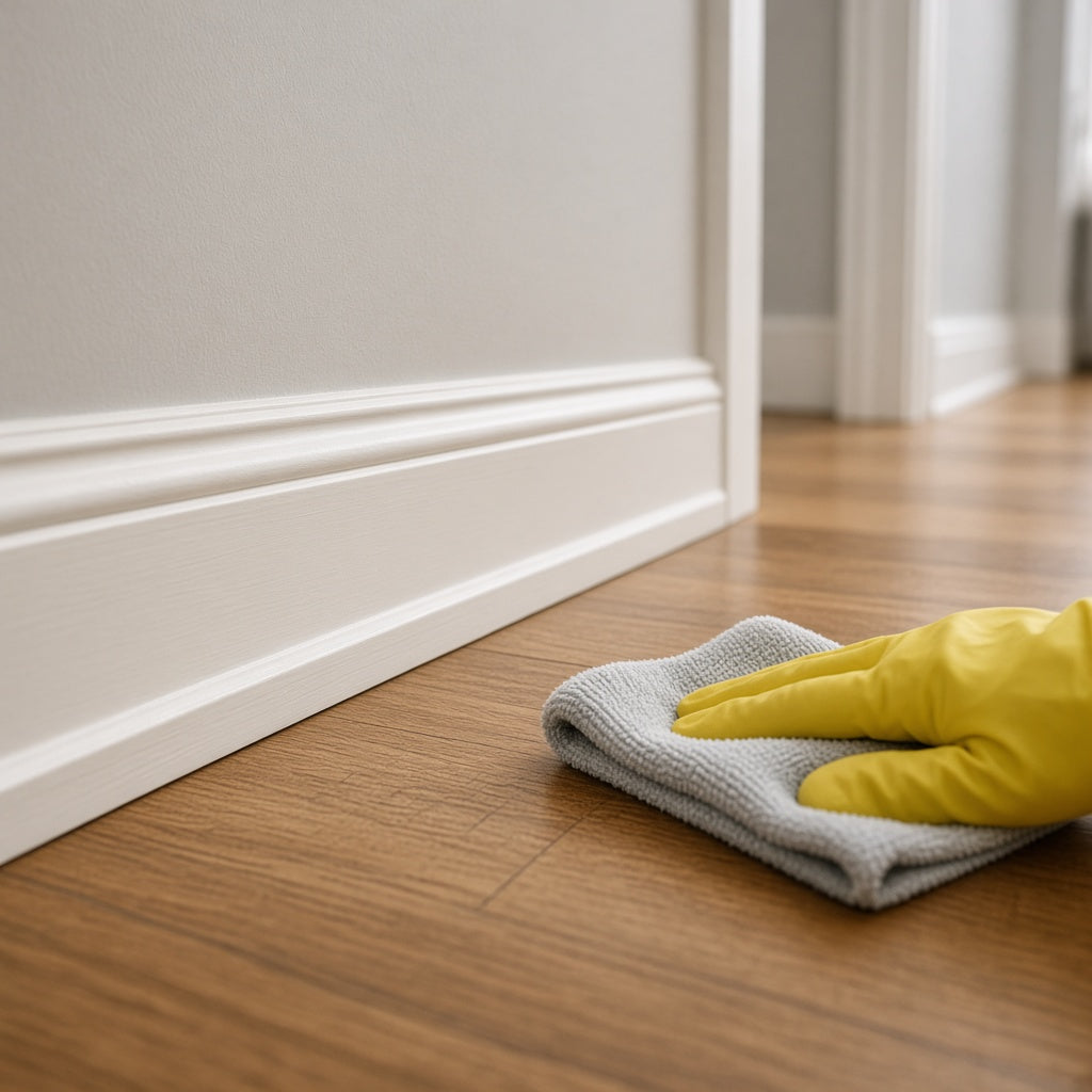 Baseboards and floor during a deep clean