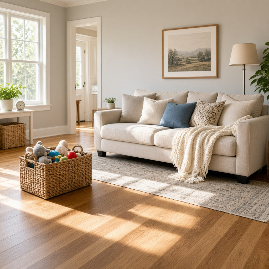 Family living room after a clean