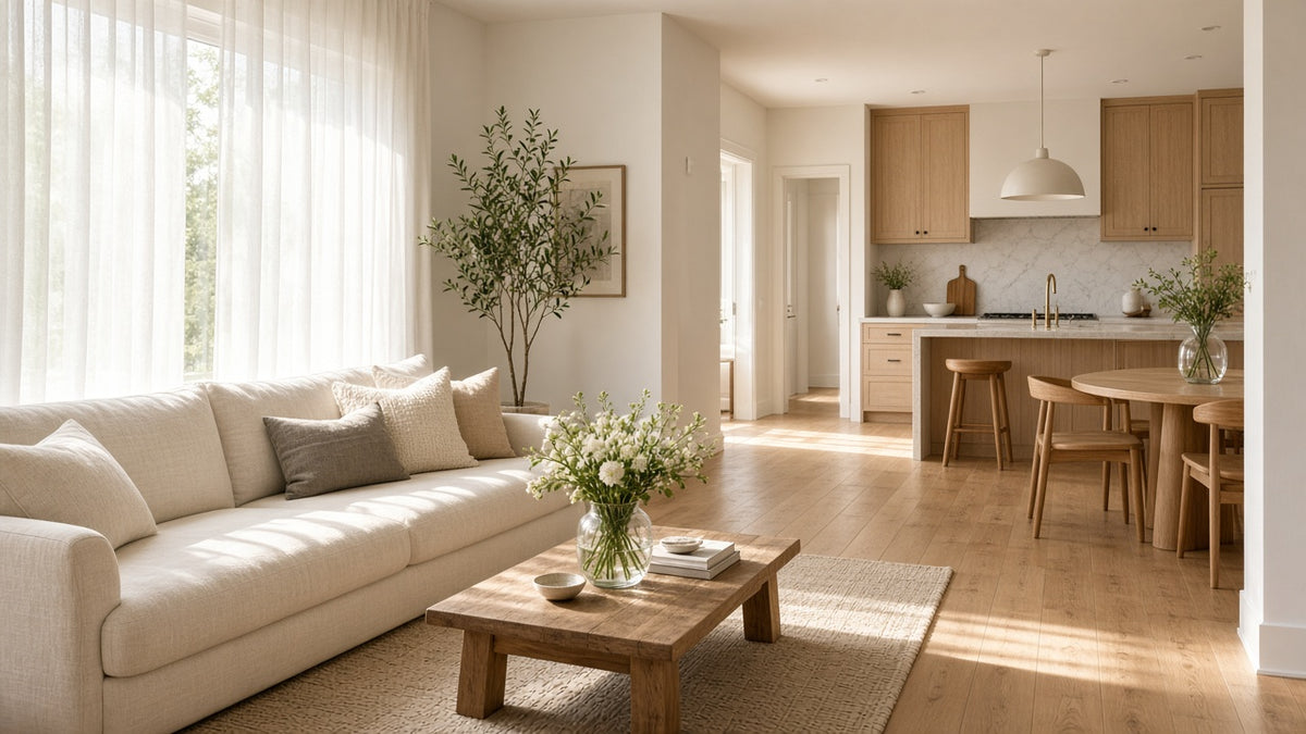 Sunlit living room after a clean